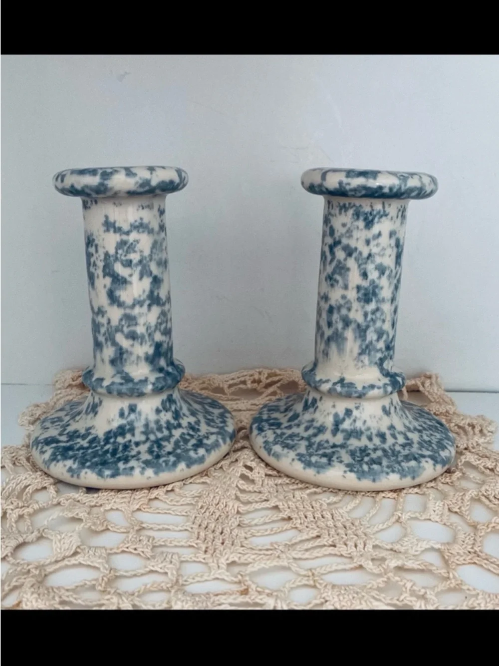 Vintage CANDLESTICKS 2 piece Set, Blue/White, Country Gear by Hartstone USA